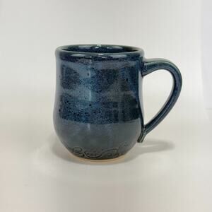 Hand Thrown Art Studio Pottery Blue Glaze Mug Paw Print Signed Jamies